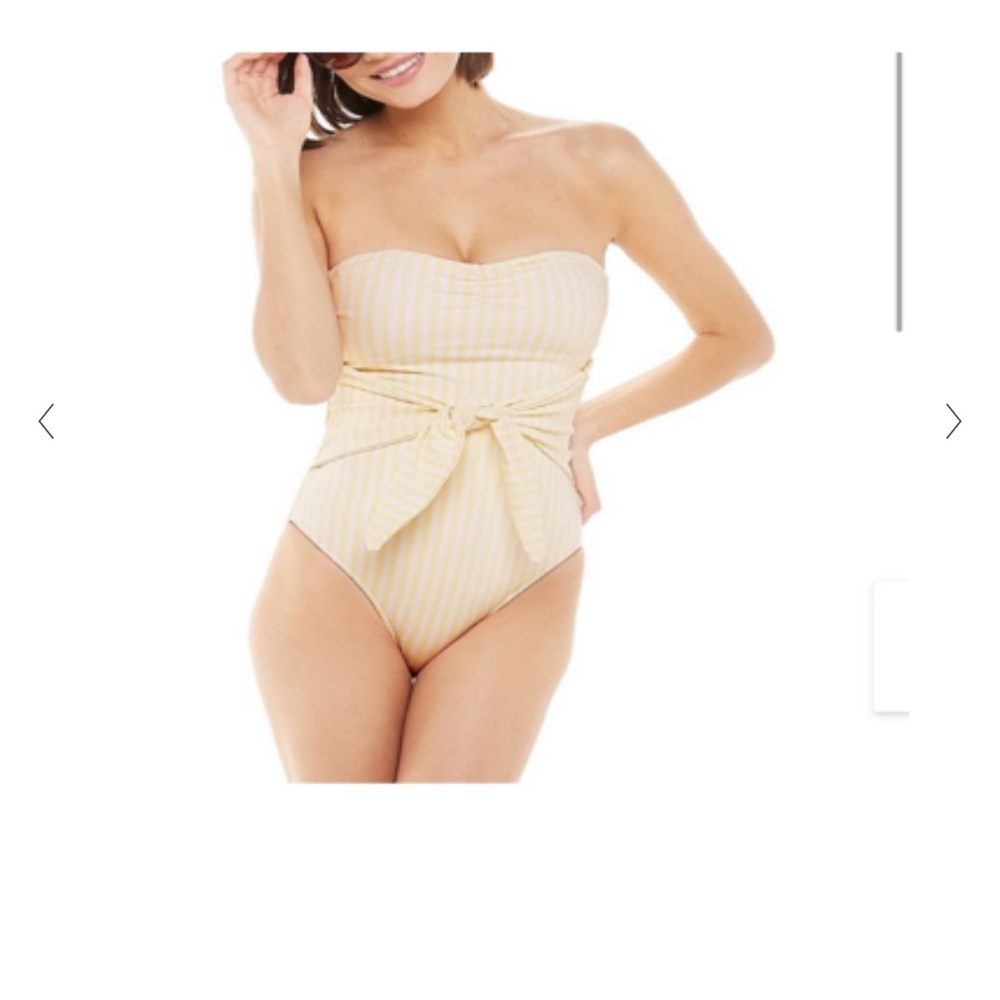 We wore what striped strapless bathing suit